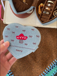 Multi Functional Denims Jewelry Box Heart Shape Design With Multiple Compartments For Earrings Necklaces Organizers