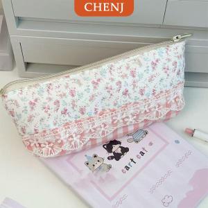 [COD] CHENJ กระเป๋าใส่ปากกาดีไซน์ลายดอกไม้ลูกไม้หวานความจุมากกล่องดินสออเนกประสงค์อุปกรณ์สำหรับนักเรียน