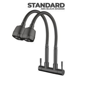 BLACK-304668SS 304 Stainless Steel Twin 360° Rotate Swivel Wall Mounted Tap Sink Tap Kitchen Faucet Sinki Kembar 双水槽