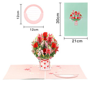 3D Bouquet Valentines Day Card Handmade Pop Up Flower Greeting Card Realistic Design Perfect Romantic Gift Anniversary Birthday Celebration