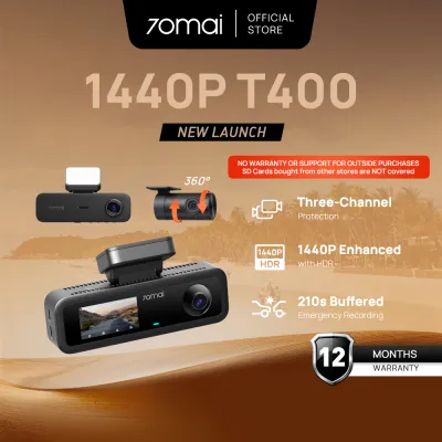 70mai T400 Dash Cam 1440P HDR 3-Channel 360° Rotatable Car Camera 1YR Warranty