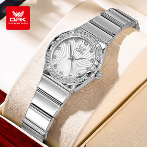 OPK Luxury Stainless Steel Womens Watch Inlaid Brick Luminous Display Fashion Casual Watch