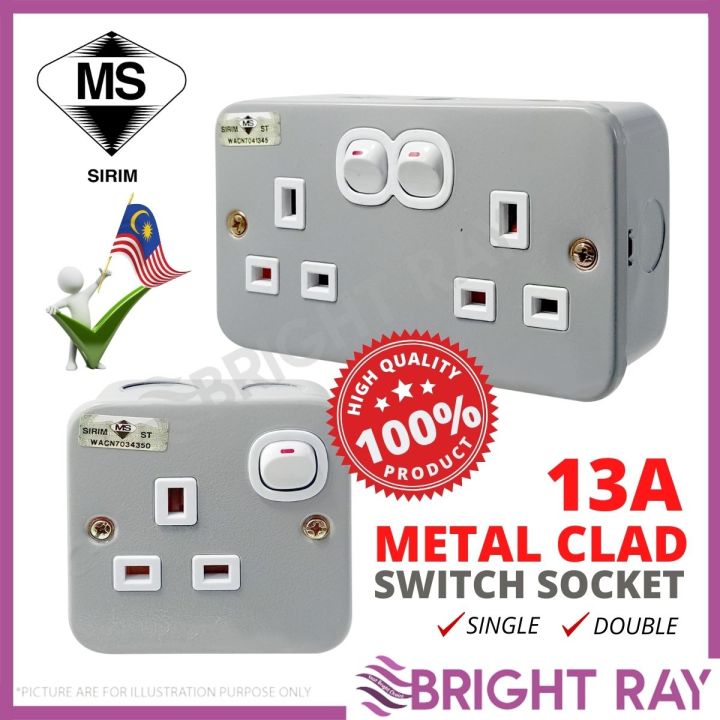 SIRIM [ SINGLE / DOUBLE ] 13A METAL SWITCH SOCKET Metal Clad Socket ...