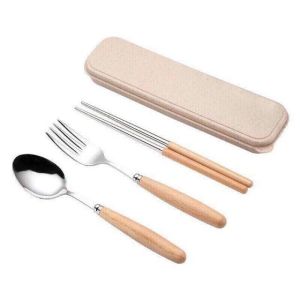 PVN13771 Bộ đũa thìa inox cán gỗ kèm hộp