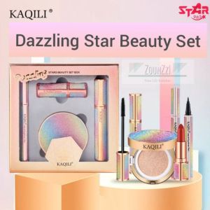4IN1 KAQILI Long Lasting Quick Drying Color Easily Make Up Set Dazzling Star Beauty Set Lipstick Cushion BB Cream Eyeliner Eyelash Mascara Cepat Kering Tahan Lama Warna Dengan Mudah Gincu Krim Kusyen Celak Bulu Mata Mascara Liptint 化妆品美颜套装气垫霜眼线笔睫毛膏口红
