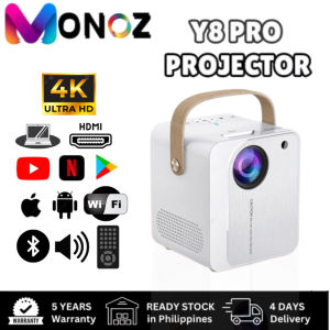 Monoz Portable Smart Projector Y8 Pro 4K UHD 8000Lumens Android For Phone With WIFI 6 Bluetooth 5.0