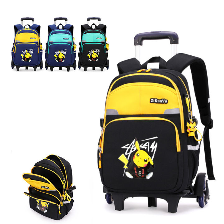 New Pikachu 6wheel Student Trolley School Bag Pupil Boy Waterproof