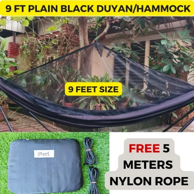 9 FEET Portable Plain Black Duyan/Hammock with Mosquito Net and Zipper FREE 5 Meters Nylon Rope