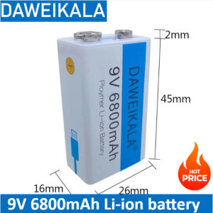 / 【45*26*16mm】DAWEIKALA 9V 6800mAh li-ion Rechargeable battery Free gift of Type-C cable Suitable for alarm devices walkie-talkies remote controllers etc.