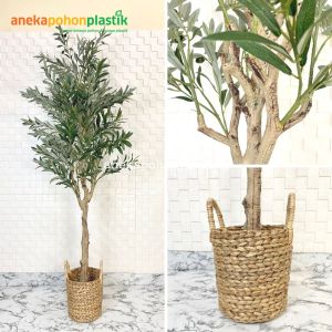 Pohon Artificial Tanaman Imitasi Zaitun Olive X3 T140 & T180 Latex Cover Anyaman Eceng Gondok Handle Dekorasi Ruangan