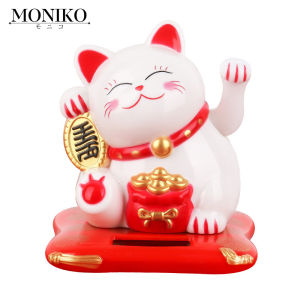 Moniko 2.5 inch Cute Shaking Hands Solar Lucky Fortune Cat Wealth Waving Figurines(READY STOCK & COD & LOW PRICE & HIGH QUALITY) 【No battery required permanent motion used in office car bedroom figure desktop decoration】