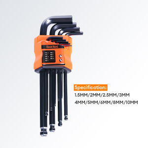 TASKTOOL 9PCS Allen Key Set L-shaped Right Angle Wrench 1.5-10MM CRV Ball Point Flat Head Hex Key Long Arm Spanner