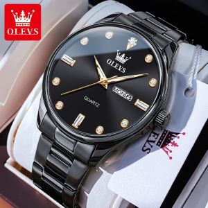 OLEVS Watch For Mans Waterproof Original Sale Business Elegant Stainless Steel Watch Band Diamonds Calendar Luminous Quartz Watch