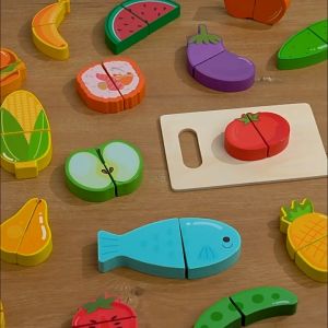 CuddleCove Wooden Pretend Play Food Cutting Velcro Puzzle Early Learning Montessori Motor Skill Toys for Kids