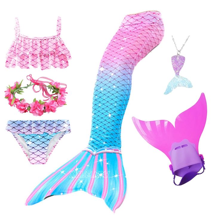 5 Pieces Girls Mermaid Tail For Swimming Costumes Children Kids 