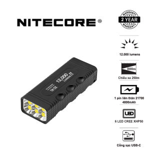 Đèn pin NITECORE TM12K độ sáng 12.000lm tầm chiếu xa 250m công tắc đuôi kép phản ứng nhanh