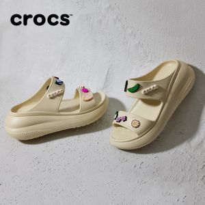 Giày dép crocs chuẩn xịn chống hôi chân nhựa tế bào êm mềm siêu bền đi mưa lội nước đi biển quai ngang đế xuồng crush cao 6cm màu kem