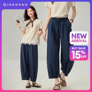 Giordano Women Drawstring waist ankle length cocoon pants Free Shipping 18426511