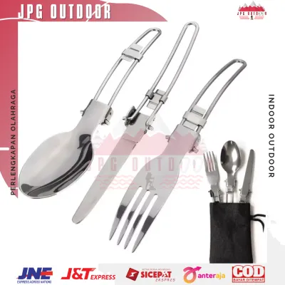 Sendok Garpu Pisau Lipat Portabel Stainless Steel Sendok Camping Hiking Outdoor