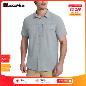 MAGCOMSEN Áo sơ mi lưới thoáng khí cho nam Nút nhanh khô Tay ngắn UPF 50 + Chống nắng Đi bộ đường dài Câu cá Công việc chở hàng Áo sơ mi 2026