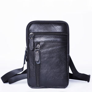 Fashion New Genuine Leather Mobile Phone Holder Pocket Cowhide Small Waist Packs for Men Belt Mens Shoulder Chest Slim Bag