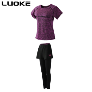 Luoke 【2PCS Tshirt+Pants】VESTLINE Sport Wear Women Quick Dry Running Yoga Gym Seluar Tracksuit Perempuan Jogging Sport Suit 2021 New