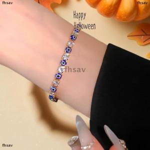 [COD] fhsav Blue Eye Adjustable Zircon Tennis Chain Bracelets For Women Men Jewelry Gifts