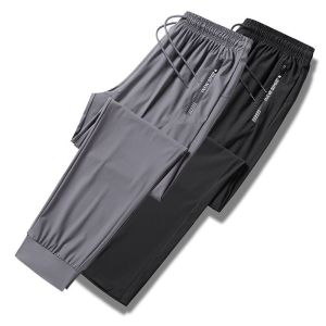 Black mens ice silk pants summer thin loose high elasticity ice feeling hanging sensation quick drying sports pants long pants casual pants
