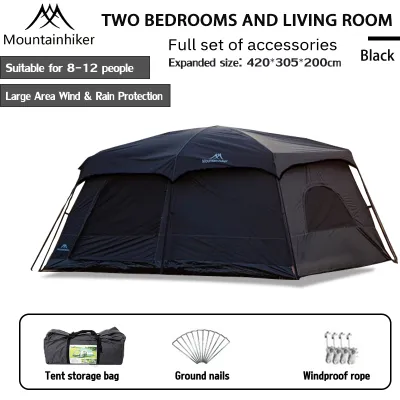 MOUNTAINHIKER Khemah camping tent besar waterproof Kemah murah outdoor family large 5/8/12 people 2 rooms double layer large tent