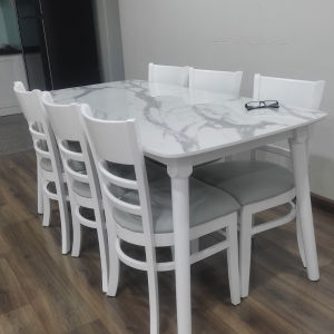 Bàn ăn 6 ghế cabin - bàn ăn cơm gray clolor óc chó siêu sang - bh 12 tháng