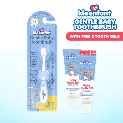 Kleenfant Baby Toothbrush Ultra Soft Bristles BPA-Free w/ Tongue Cleaner | Buy 1 Toothbrush Get 2 Tooth Gels