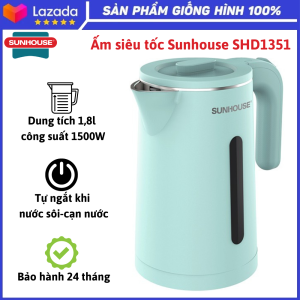 Ấm siêu tốc Sunhouse SHD1351 1.8 Lít Công suất 1500W nấu nước nhanh tiết kiệm thời gian điện năng Ấm siêu tốc mini Ấm siêu tốc sôi nhanh Bảo hành 24 tháng
