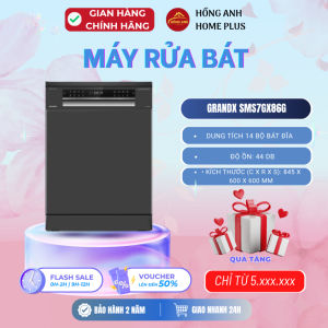 Máy rửa bát GrandX SMS7GX86G độc lập dung tích 14 bộ tiết kiệm nước 9.5 lít vận hành êm 44 dB