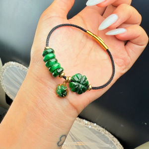 vòng tay nữ cỏ 4 lá ngọc cẩm thạch tự nhiên mix đồng điếu và charm hồ ly ngọc cẩm thạch vip bọc vàng tây vòng tay đá phong thủy trang sức thiết kế đủ hóa đơn thẻ bảo hành