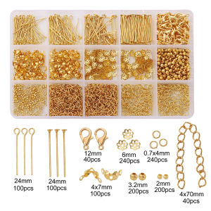 1260Pcs/Box DIY Jewelry Findings Tool Kit Metal Lobster Clasps Jump Rings Tail Chain Eye Pins Set For Jewelry Making Accessories