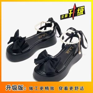 [Free Shipping] Korean-Style Princess Sandals For Women New Summer Collection Featuring A Bow And Thick Soles Perfect With Dresses Roman-Style Sandals