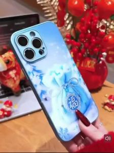 Beautiful bag pattern cute glass phone case aesthetically pleasing and suitable for iPhone12promax Anti-drop wrist strap iPhone13promax 14promax 15promax 16promax 11 12 13 17pro High-end lanyard