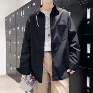 Áo sơ mi form rộng dài tay vải lụa trắng đen phối khoen cổ kiểu dáng Hàn Quốc AKIRA ASM11