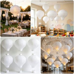 MADEWITH Multi-size Paper Lantern Hanging Decoration White Versatile Party Decoration Lantern Reusable Hanging Design Air Balloon Lantern Wedding Decoration