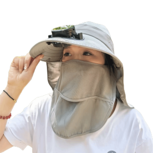 BAIXL 3.7V1200MAH Face Cover Solar Fan Hat UV Protection Removable Neck Flap Wide Brim Hat Men Polyester Sun Hat Outdoor