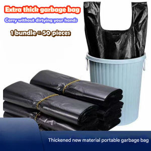 50PCS Black Garbage BagsThickened Vest Style Trash Bags With Handles For Home Kitchen WasteDisposable Plastic Bag