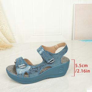 [Free Shipping] Lightweight Velcro-Fastened Wedge-Heeled Soft Leather Summer Sandals For Women Available In Large Sizes