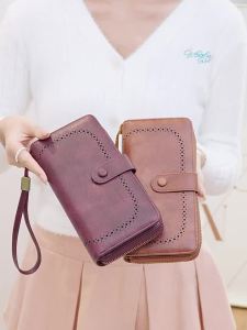 Cross-border hot selling RFID Multifunctional Womens Wallet Vintage Oil Wax Leather Long Wallet Fashionable Simple Large Capacity Card Holder