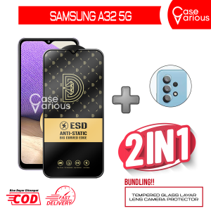 Paket 3in1 Tempered Glass Samsung A32 5G Anti Gores Layar Anti Static Free Tempered Camera + Skin