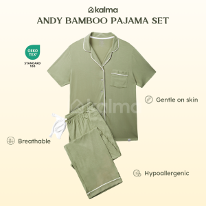 Kalma Bamboo Sleepwear Pajama Set for Women (SAGE GREEN) | Short Sleeve Button Up Shirt with Long Pants | Andy Collection