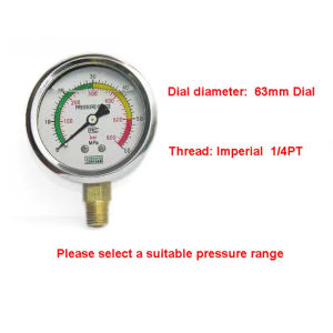 Hydraulic Pressure Gauge 1/4" 63mm Dial Hydraulic Water Pressure Gauge Manometer Pressure Measure ShockProof Oil Gauge 10Mpa Bar