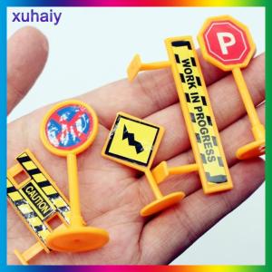 xuhaiy 8Pcs Dollhouse City Engineering Road Sign Yellow Traffic Model Simulation Item Ornament Miniature Toys Doll House Accessories