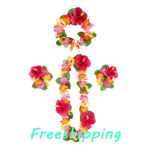 baoxue 4 cái bộ Hawaii Hoa Leis Vòng Hoa Vòng Hoa Vòng Hoa Cánh Hoa Headband Vòng Đeo Tay Bãi Biển Đảng Trang Trí Nội Thất Đám Cưới Mặc Quần Áo Phụ Kiện