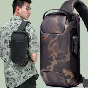 LEGILIMENS Mens Waterproof USB Oxford Crossbody Bag Anti-theft Shoulder Sling Bag Multifunction Short Travel Messenger Chest Pack for Male