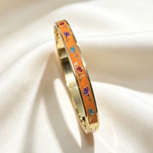 538TD Enamel Vintage Cloisonne Bangle Colorful Traditional Tulip Flower Bangle Vintage Classic Womens Hand Bracelet Ladies